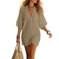 thumbnail image 2 of Omexry Vacation Dresses Women's Solid Color Half Sleeve Collared Mini Dress Casual Summer Dress, 2 of 9
