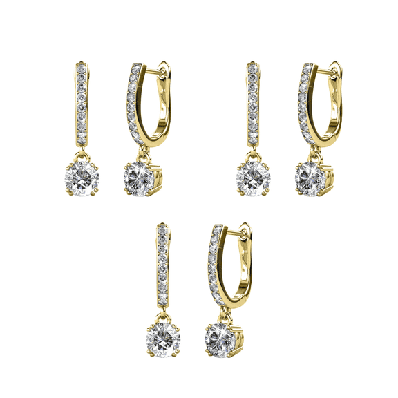 Cate & Chloe Pack of 3 - McKenzie 18k Yellow Gold Plated Drop Dangle Earrings with Swarovski Crystals