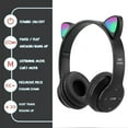 thumbnail image 2 of HQinX Kids Headphones, Cat Ear Wireless Headphones, LED Light Up Bluetooth over on Ear Purple Headphones for Boy Girl With Microphone, Black, 2 of 7
