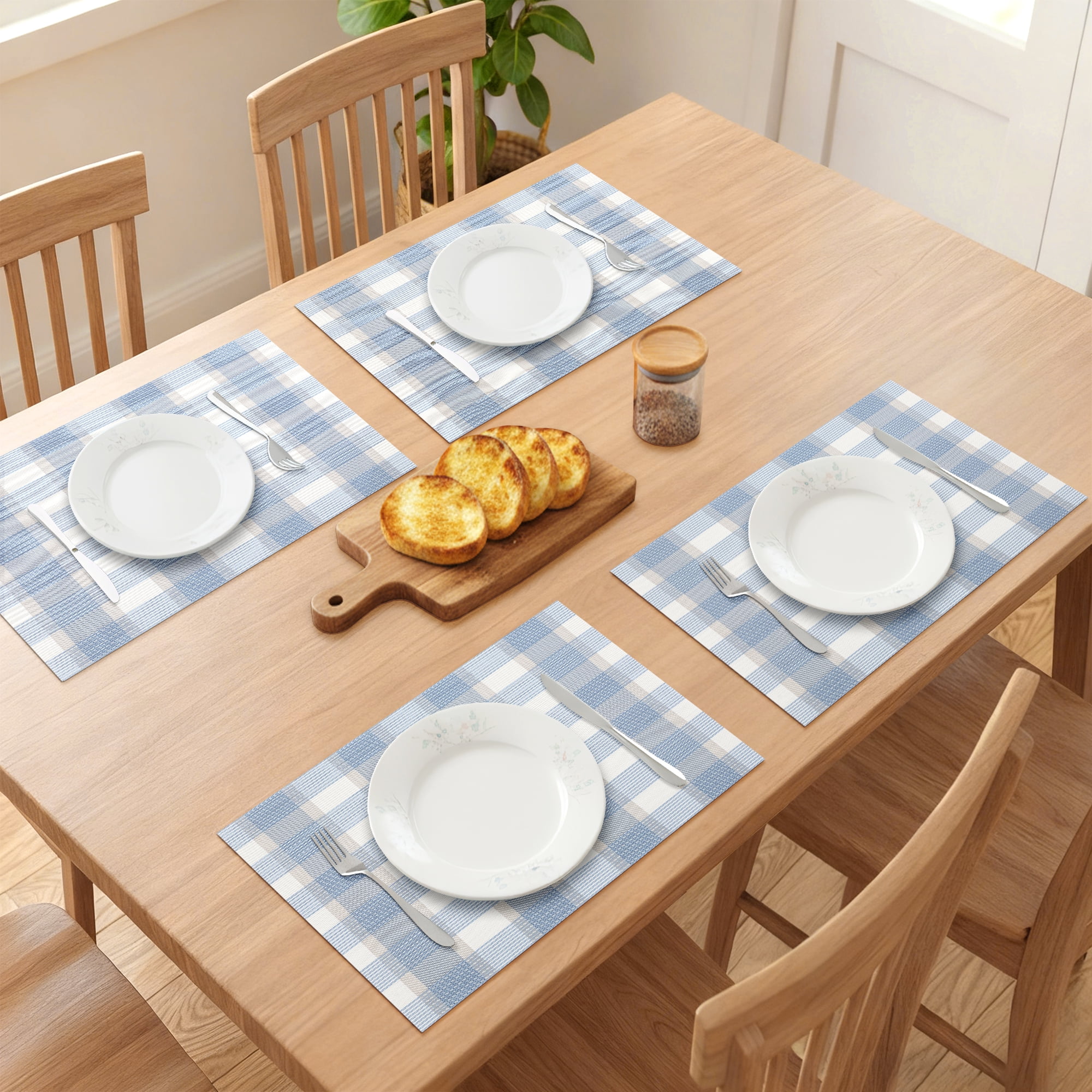 Unique Bargains Rectangle Set of 6 Plastic Washable Table Mats Blue 17.7x11.8inch