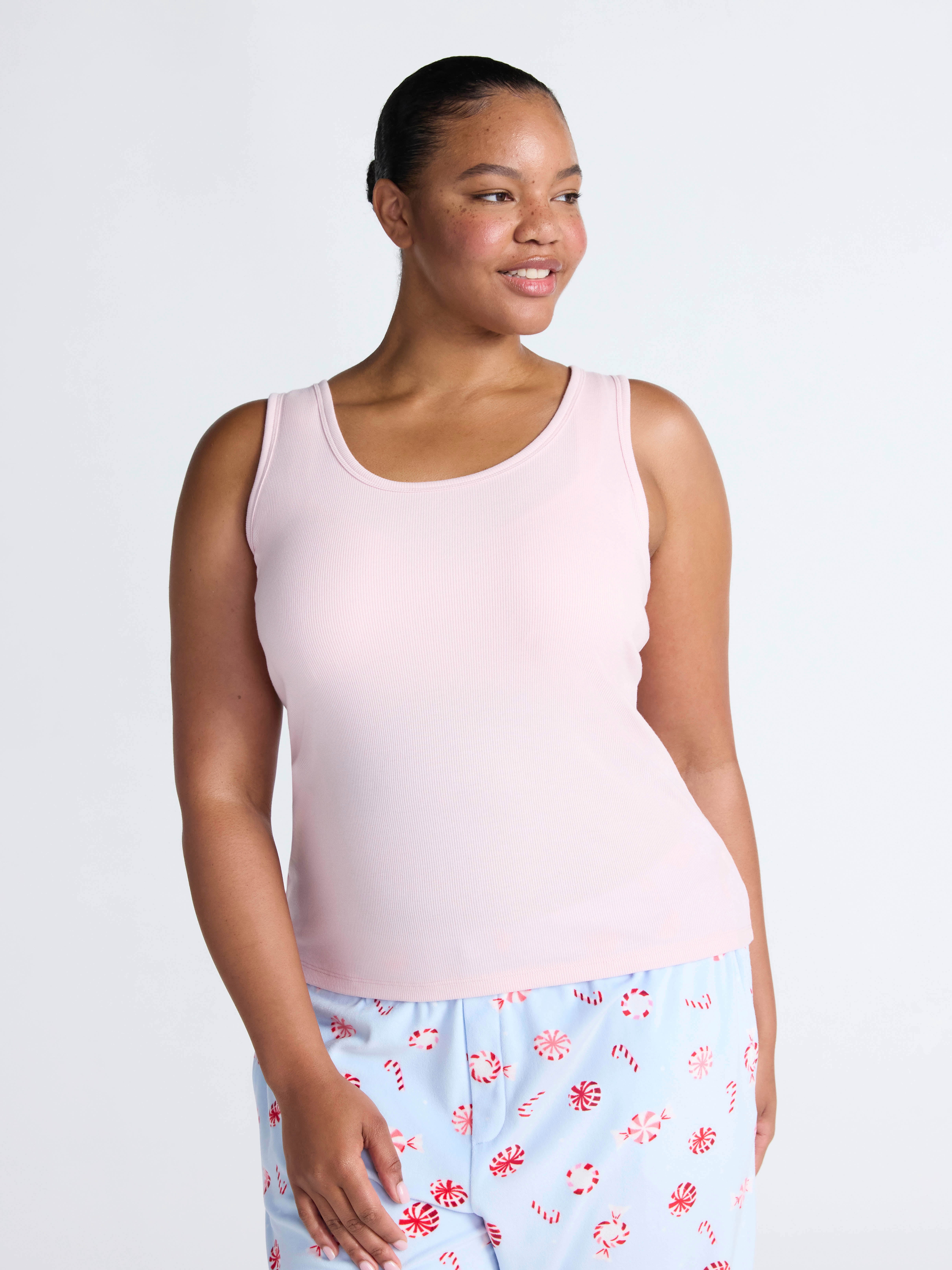 Joyspun Women’s Ribbed Tank with Inner Bra, 2-Pack, Sizes XS-3X