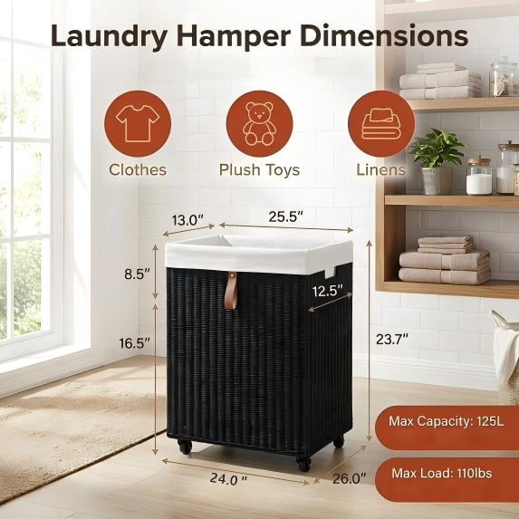 Vebreda Laundry Hamper with Wheels and Lid, Multifunctional Laundry Solution, Sturdy Structure and Durable Materials, Humanized Details