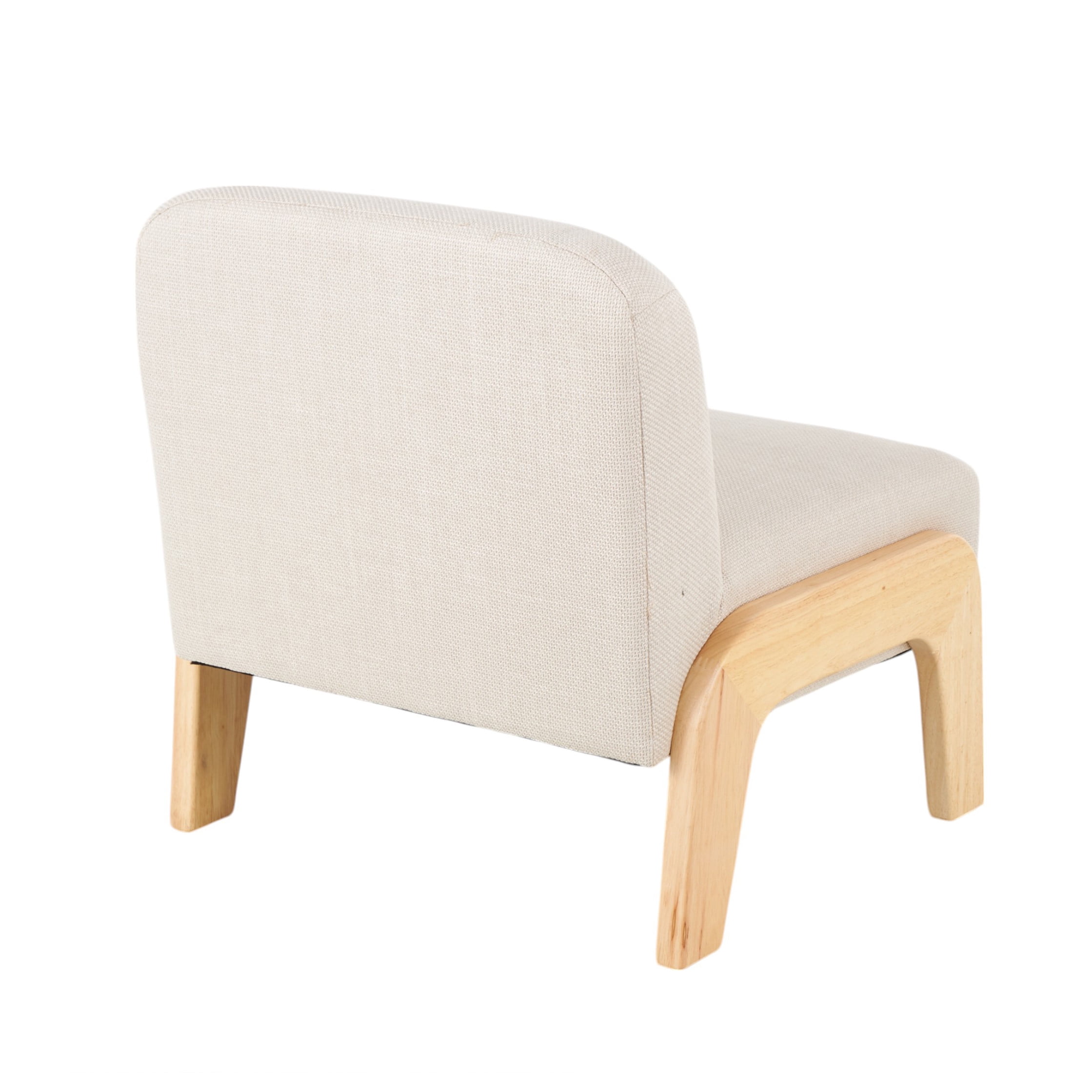 DecMode Polyester Square Boucle Lounge Chair with Brown Wooden Legs, Beige