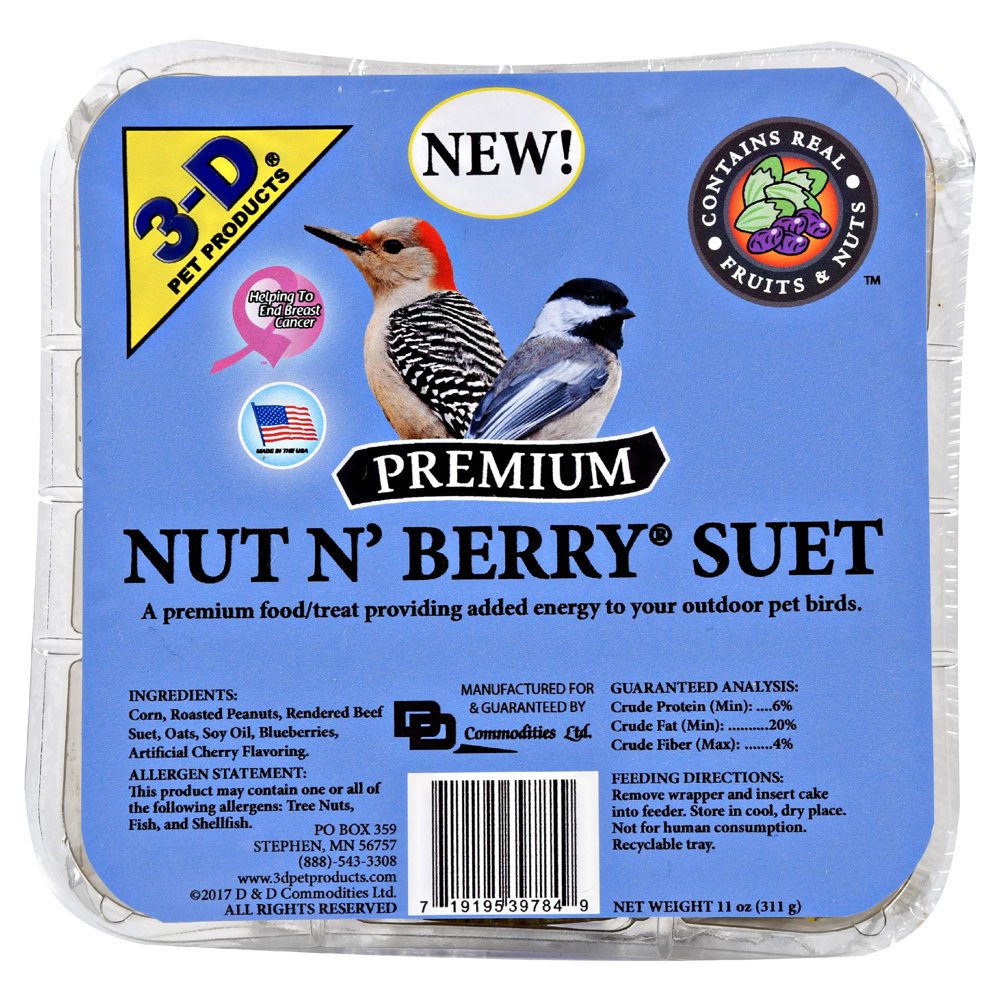 3D Pet Products Premium Nut & Berry Suet, 11 Oz.