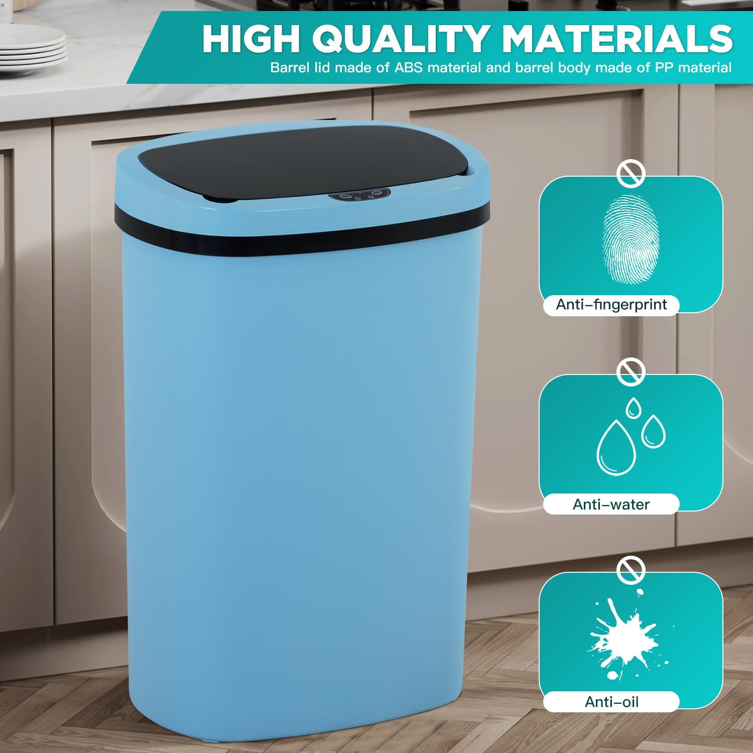 BestOffice 13 Gallon Plastic Touchless Trash Can with Motion Sensor for Indoor Use, 2 Pack(Blue)