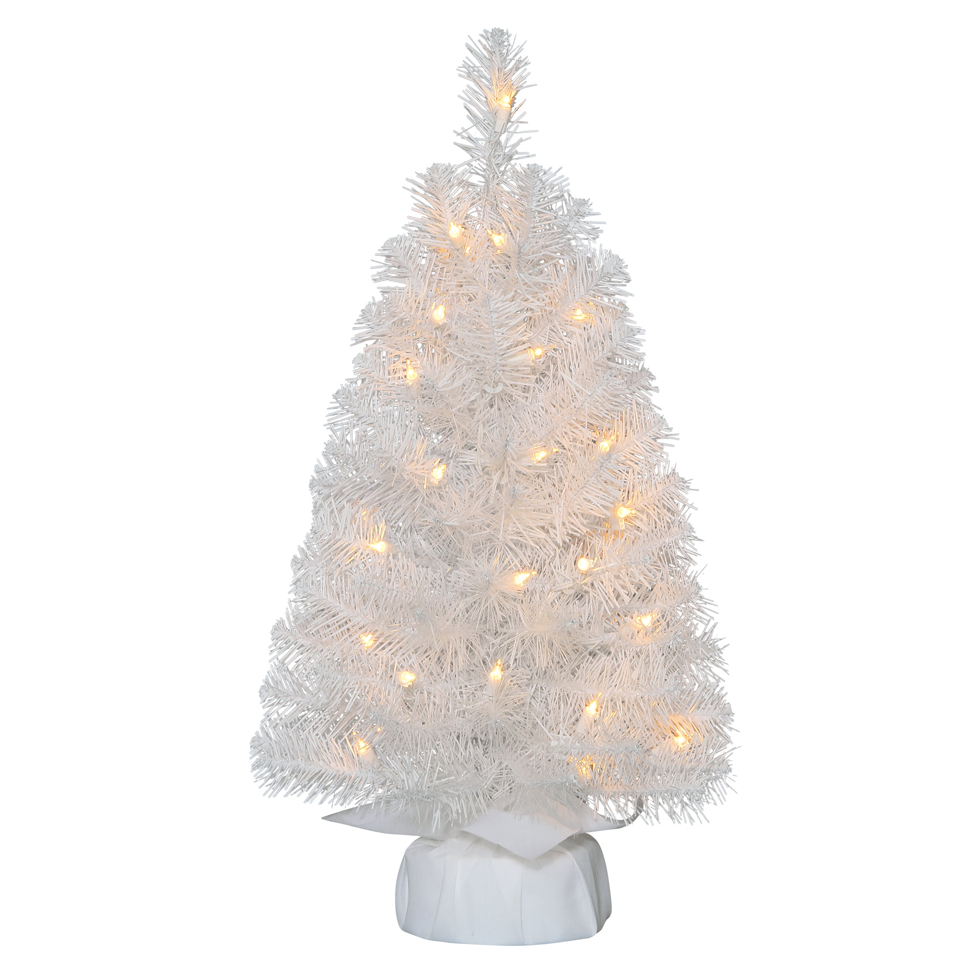 2 Ft Christmas Tree Noble Fir White Artificial Clear Lights Holiday Time Pre Lit