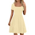 thumbnail image 2 of DailyTrove Women's Multi Color Square Neck Short Sleeve Flared Dress, Romantic Outerwear for Summer Date Nights Seaside Trips, 2 of 6