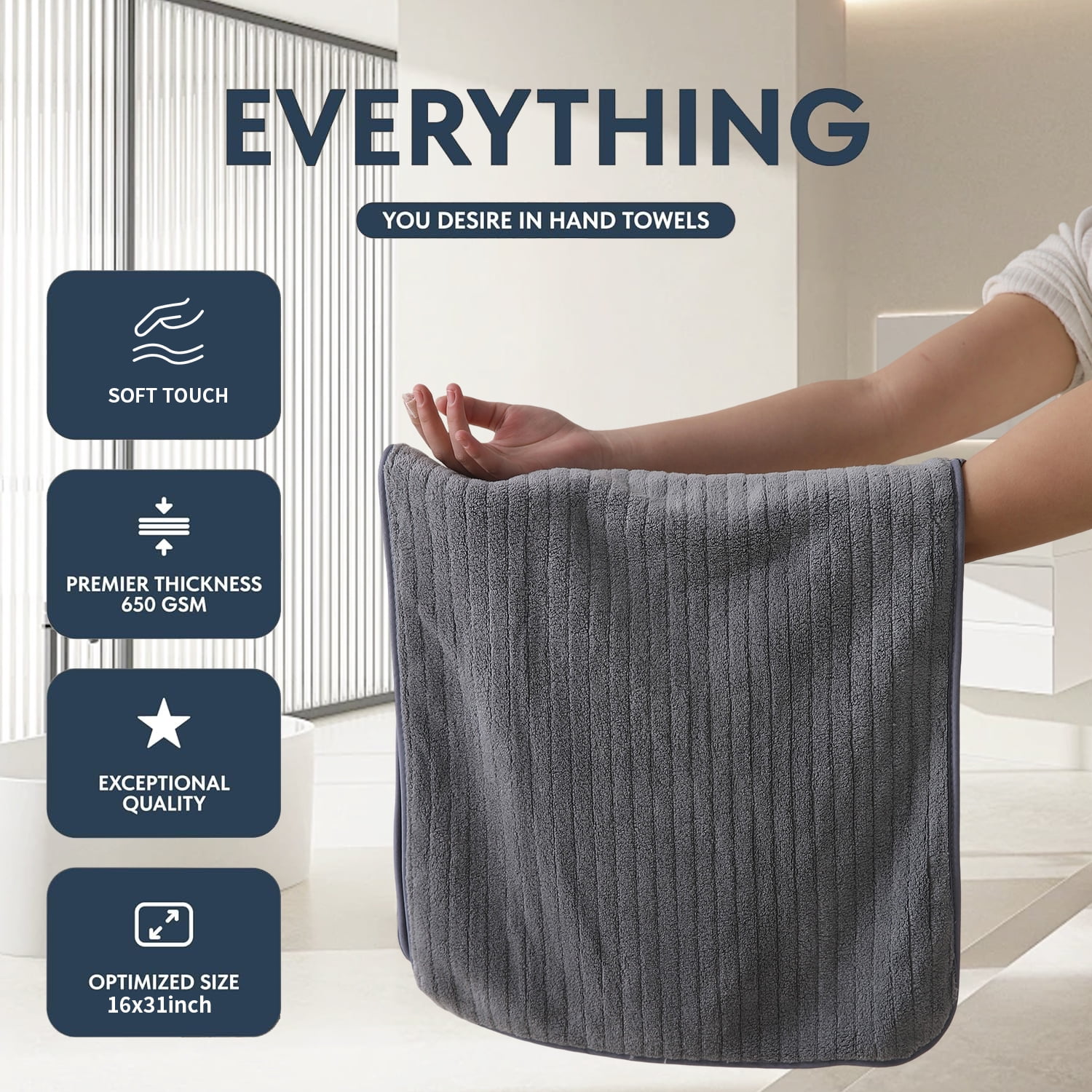 Covina Home 12 Pack Dark Gray Hand Towel Set, Oversized Ultra Soft Microfiber Bathroom Bath Hand Towel Set Adult Luxury Lightweight Cozy Collection
