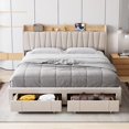 thumbnail image 1 of Bingirl Upholstered Bed Frame with Storage Headboard and Charging Station Platform Bed Frame with Drawers Heavy Duty No Box Spring Needed Easy Assembly Beige King Size, 1 of 8