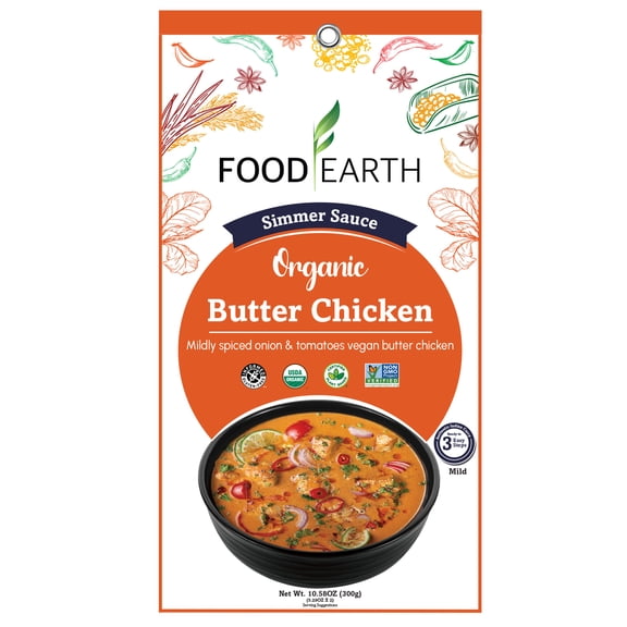 Food Earth Organic Simmer Sauce, 100% Organic, Vegan, Gluten-Free, Heat & Serve, Curry or Marinade Base, 12-Pack (5.29 oz Each) – Shelf-Stable Indian Cooking Sauce