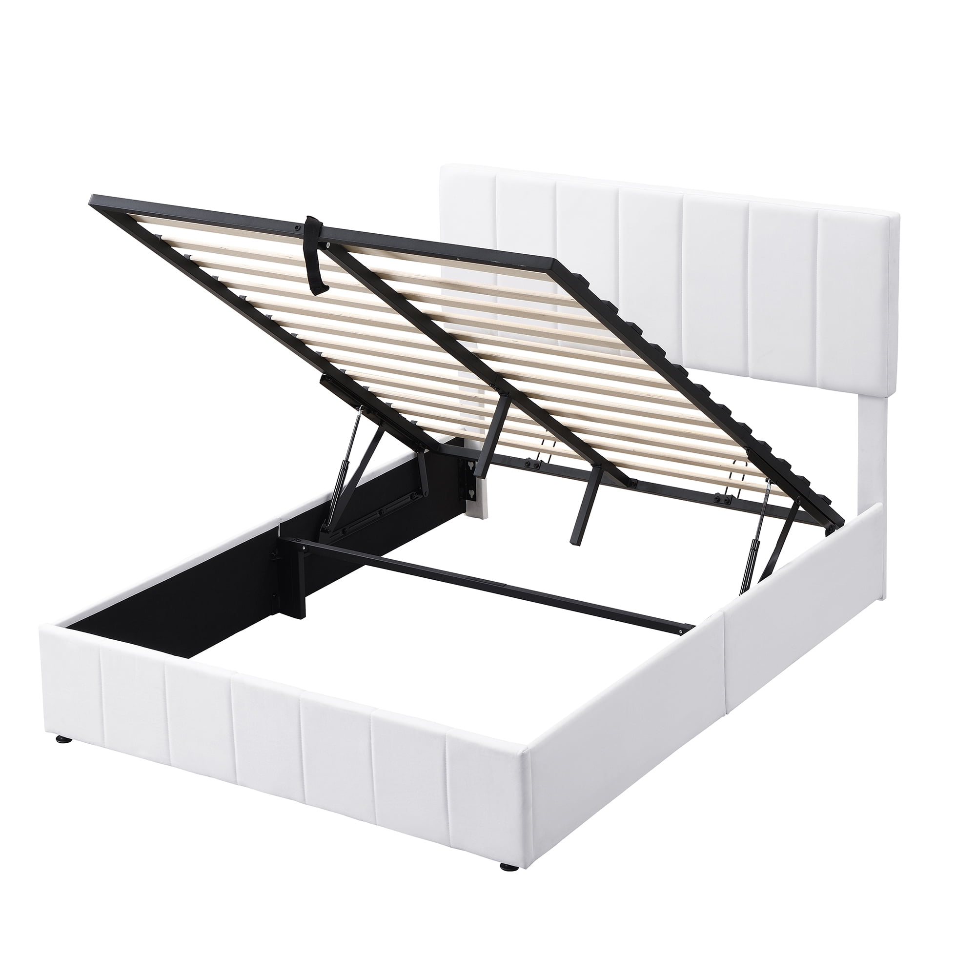 Full Upholstered Platform Bed 78.3 Inch, Hydraulic Storage System Bed Frame with Linen Fabric Headboard, No Box Spring Needed, White