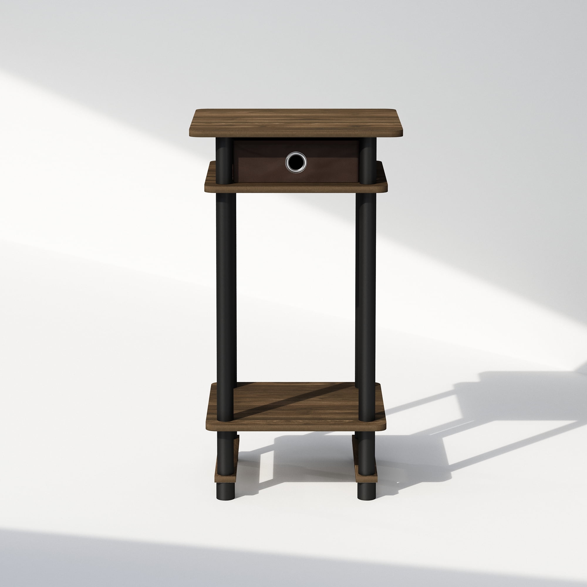 Furinno Turn-N-Tube Tall Nightstand with Bin, Columbia Walnut/Black/Dark Brown