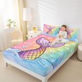 thumbnail image 3 of Manfei Mermaid Princess Tail Bed Sheets, Rainbow Scale Full Size Sheets, Purple Pink, 4 Pieces, 1 Flat Sheet, 1 Fitted Sheet and 2 Pillowcases, 3 of 6