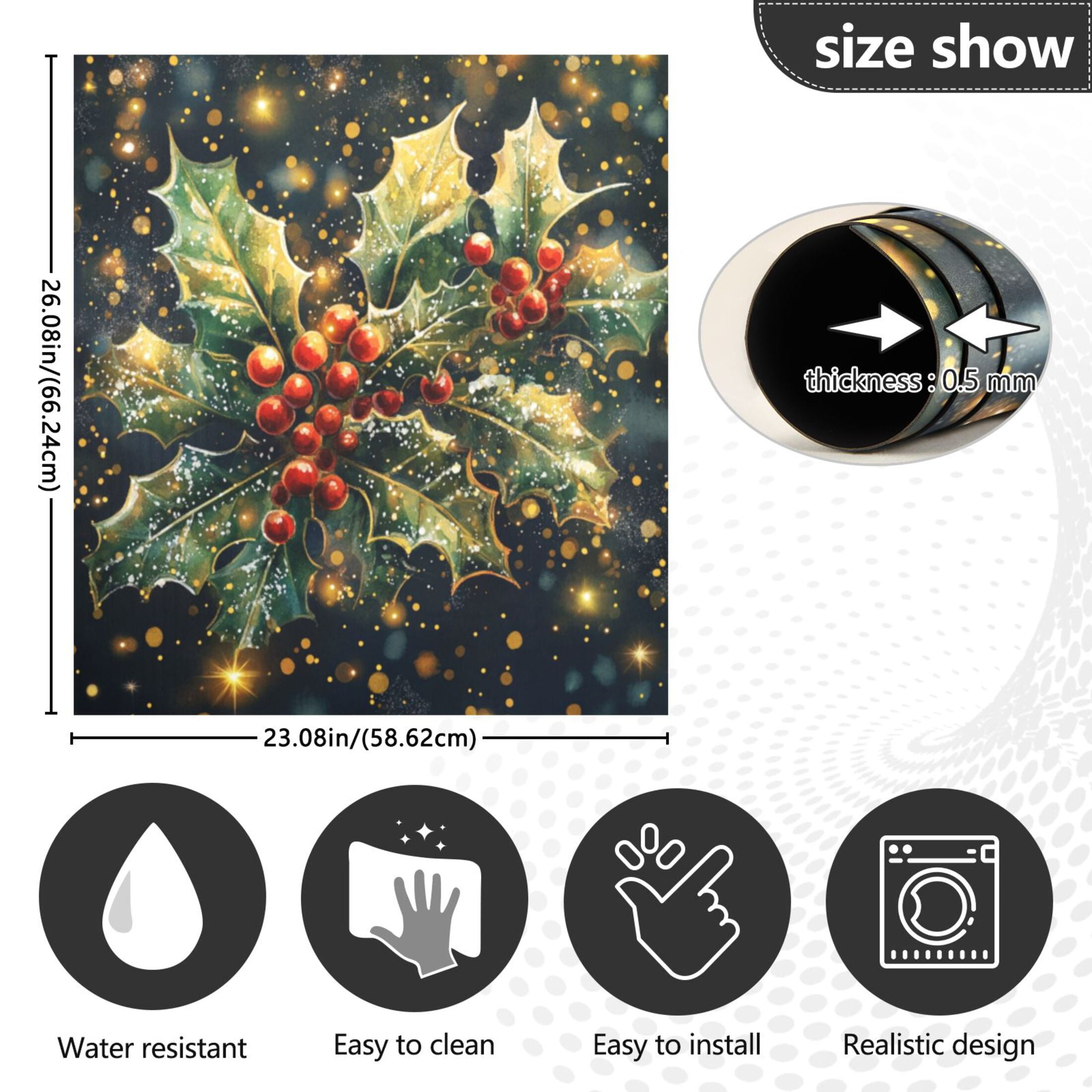 Dishwasher Magnetic Sticker 23x26 Inch Refrigerator Magnetic Sticker Washing Machine Magnetic Sticker Kitchen Panel Magnetic Sticker Home Decor Holly and Mistletoe Patterns