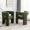 thumbnail image 3 of 28" W Boucle Accent Chair Armchairs Set of 2, Upholstered Square Open-Back Barrel Chair, No Assembly Side Chair ArmChairs for Living Room Bedroom Lounge (Green), 3 of 11