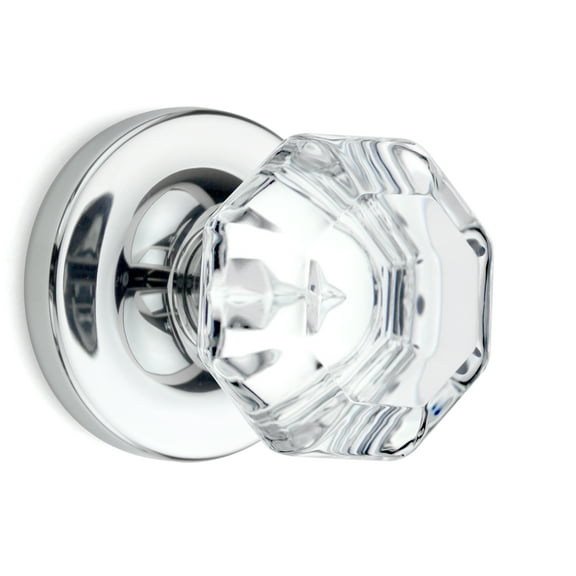 Privacy Octagon Crystal Door Knobs Polished Chrome Round Rosette