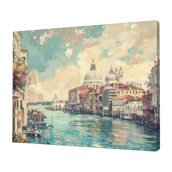 12x16 inch Canvas Pictures Wall Art Water City Of Venice Poster,Rustic Yard,Living Room,Lounge,Study Wall Decor Oil Paintings On Canvas,Funny Water City Of Venice Modern Style Canvas Painting