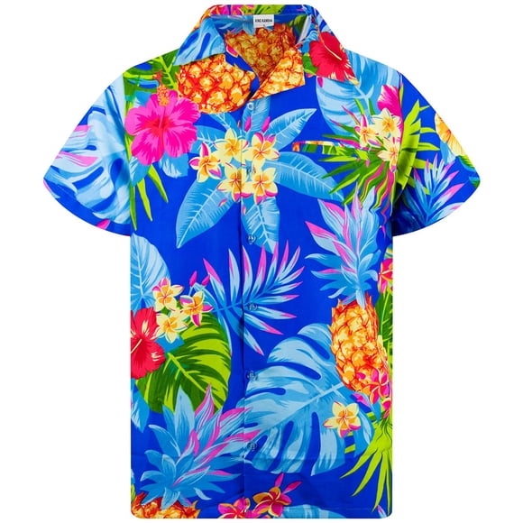 KING KAMEHA T-Shirts d'Été à Manches Courtes Ananas pour Hommes, Ananas, Bleu, S