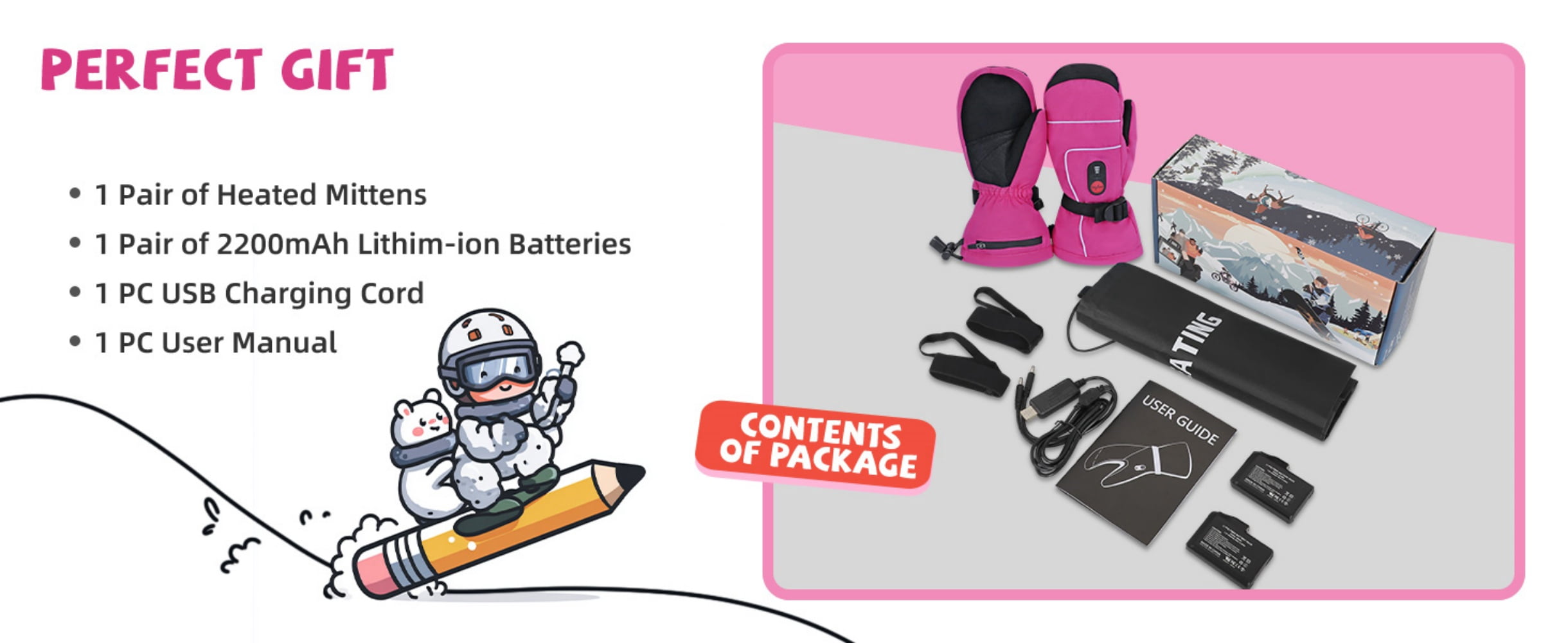 SNOWYES Heated Gloves for Kids, 7.4V Rechargeable Battery Winter Gloves for Boys Girls, Waterproof Windproof Heated Mittens for Kids, Outdoor Skiing Snowboarding Sledding Cold Weather