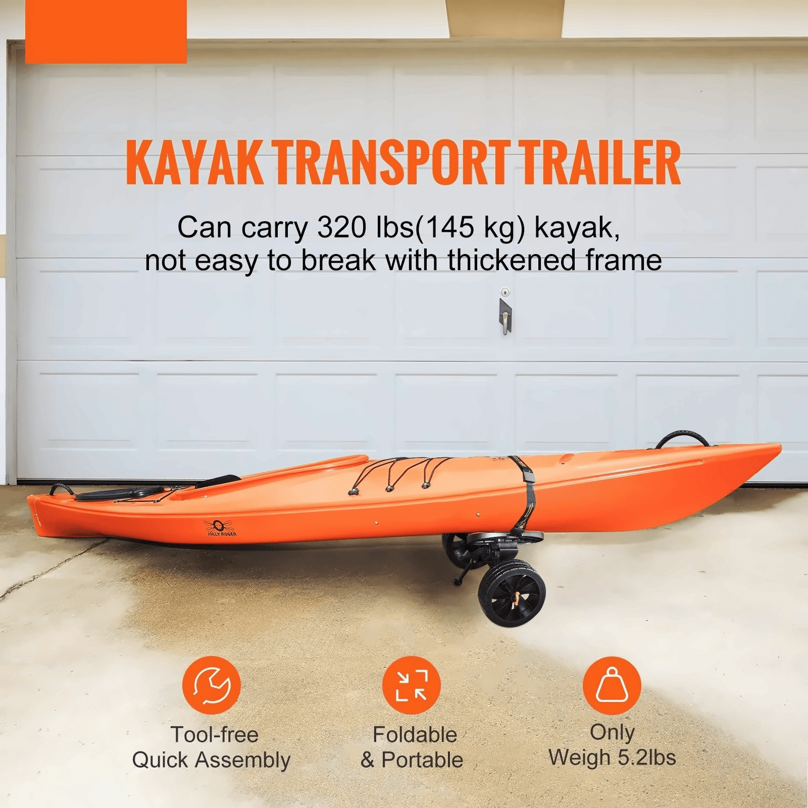 Kayak Cart Heavy Duty 320lbs, Canoe Trolley with 10'' Tires