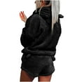 thumbnail image 2 of Women Fleece Pyjamas Set Fluffy Soft Hooded Twosie Pyjama Sets Teddy Bear Shorts Pjs Sherpa Fleece Loungewear Winter Warm Cosy Nightwear Comfort Loose Fit 2 Piece Outfit with Bear Ear Pockets Ladies, 2 of 6