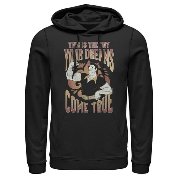 Men's Beauty and the Beast Gaston The Day Your Dreams Come True  Pull Over Hoodie Black Large
