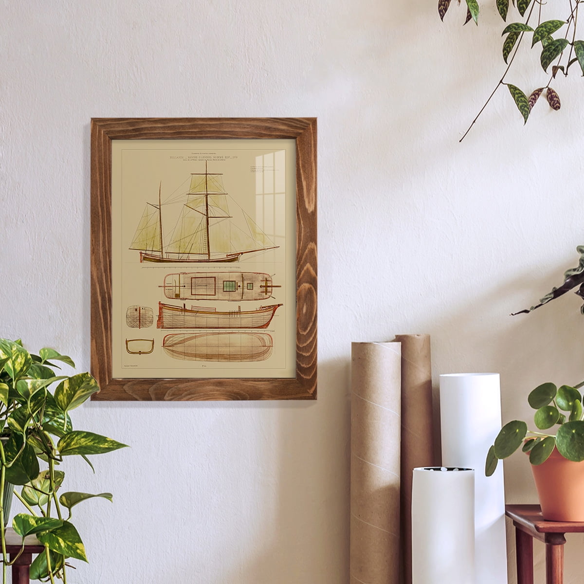 Antique Ship Plan IV -Framed Print w/glass-Walnut