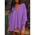 thumbnail image 3 of Top Dokotoo para mujer, moda primaveral, cuello en V, manga 3/4, color morado, 3 of 4