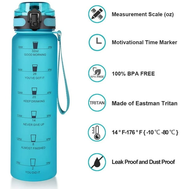 AIMTYD 32oz Motivational Fitness Sports Water Bottle with Time