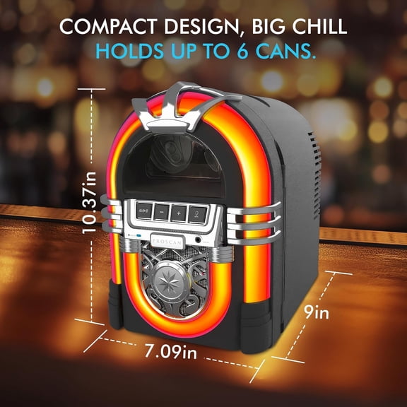 6-Can with Built-in Portable Speaker Jukebox - AC and Car Power, Multicolour