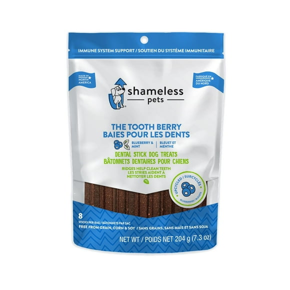 Shameless Pets Tooth Berry Blueberry Sticks Dental Dog Treats With Upcycled Ingredients