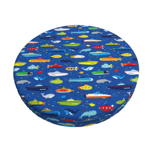 Disketp Submarines And Whales Funda Redonda para Taburete, Funda de Cojín para Silla de Bar Suave y Elástica-13 inch