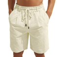 thumbnail image 2 of Linen Shorts for Men Summer Casual Elastic Waist Wide Straight Leg Loose Fit Lightweight Beach Shorts with Pockets, 2 of 6