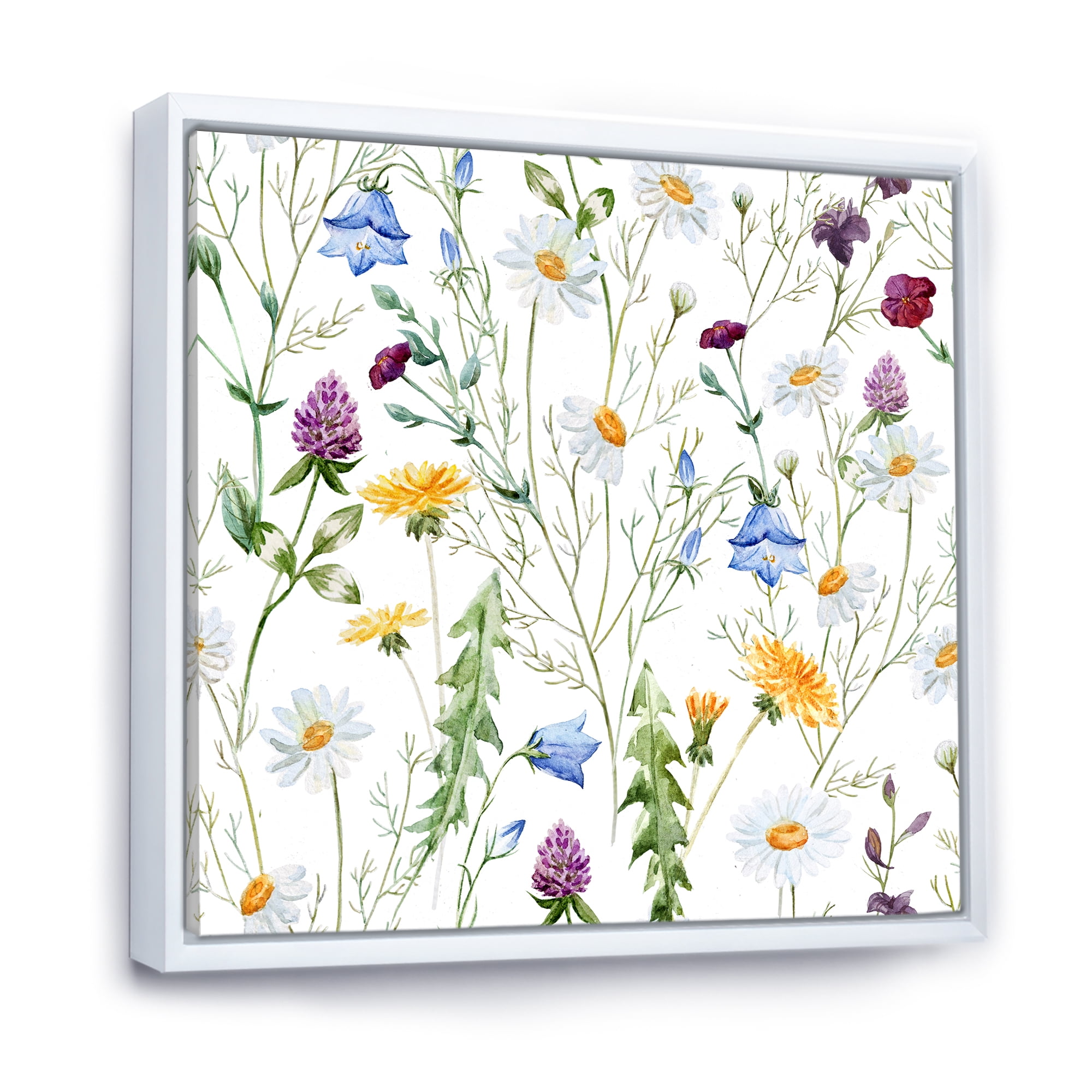 Designart 'Wildflowers Clover Bell and Chamomile III' Traditional Framed Canvas Wall Art Print