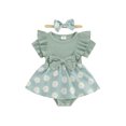 thumbnail image 2 of Musuos Infant Baby Girl Cute Romper Dress 3 6 9 12 18Months Daisy Print Short Sleeve Round Neck Jumpsuit with Bow Headband, 2 of 10