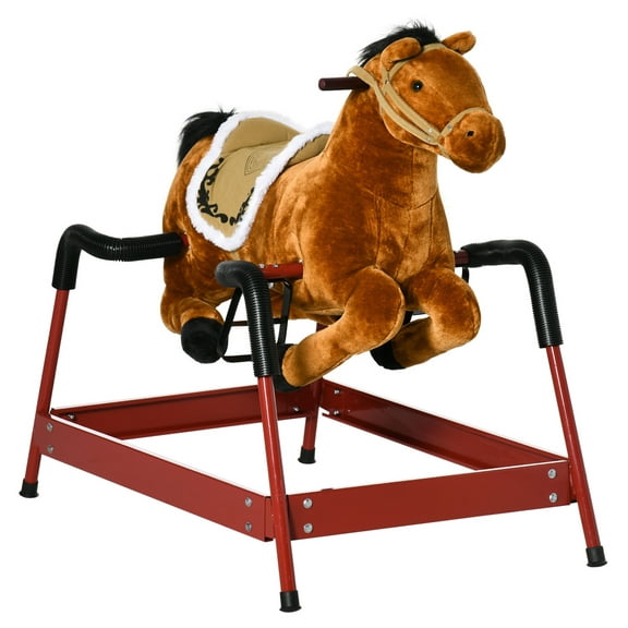 Kids Spring Rocking Horse, Ride on Horse for Girls and Boys with Animal Sounds, Plush Horse Ride-on with Soft Feel, Interactive Toy for Kids