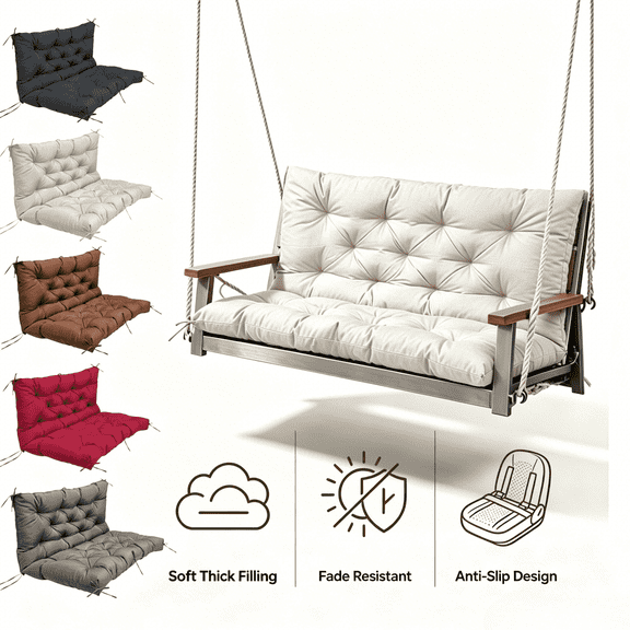 Kfuirde Swing Cushion, Bench Cushion Set, Indoor Outdoor Patio Seat Pad, Replacement Pillow for Garden Furniture, Lounger Chair Cushion for Porch & Balcony, Ivory Style A