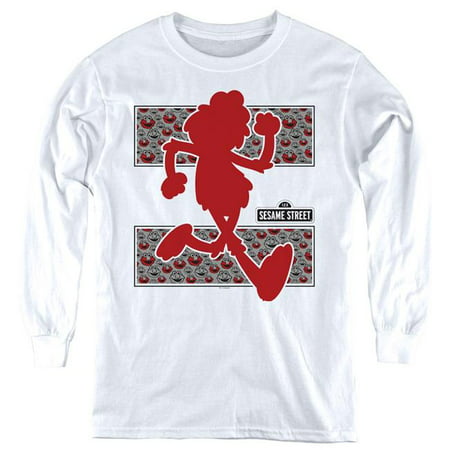 Trevco Sportswear SST274-YL-2 Sesame Street & Elmo Runs-Youth Long Sleeve T-Shirt, White -