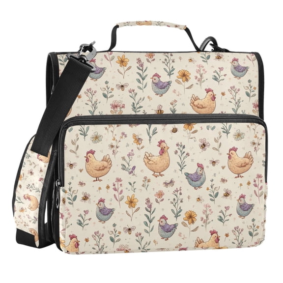 Zipper Binder Cartoon Chicken 1.5 Inch Binder Folder Bag with Shoulder Strap and Handle