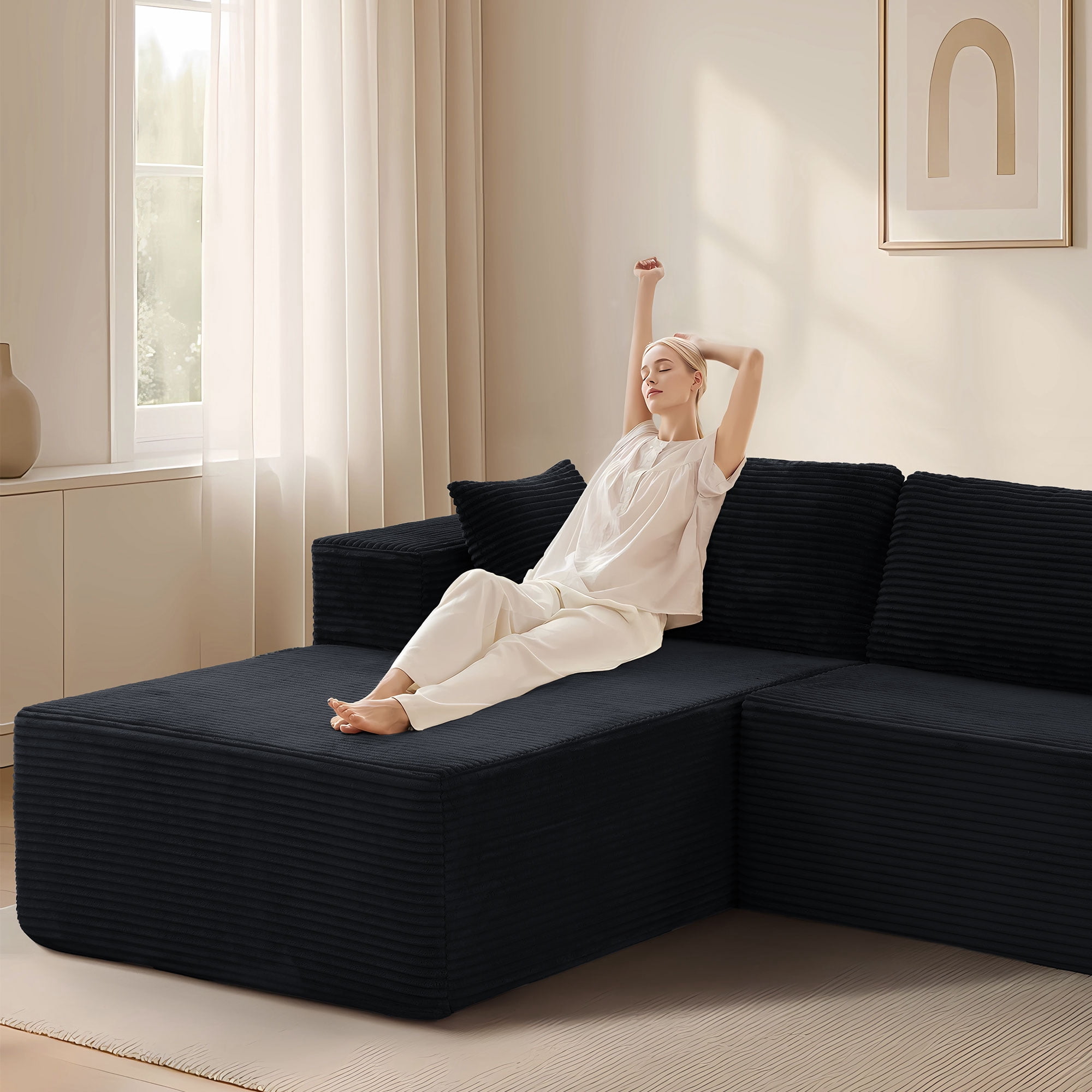 ROOMARK 104.3" L Shaped Sofa Modular, Corduroy Cloud Couches with Deep Seats &High-Back, Upholstered Couches for Living Room Bedroom with Chaise, No Assembly Required