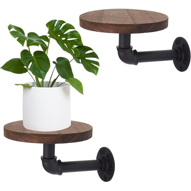 Estantes de esquina de madera flotantes redondos, paquete de 2, estante de exhibición montado en la pared de 5,9 pulgadas de diámetro, estantes de pared circulares para interiores para velas,