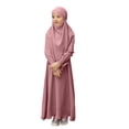 thumbnail image 1 of RXMEKW Ensemble de Robe Musulmane avec Châle pour Filles Manches Longues Col Rond Robe à Volants Tenue 2 Pcs Rose, 1 of 8