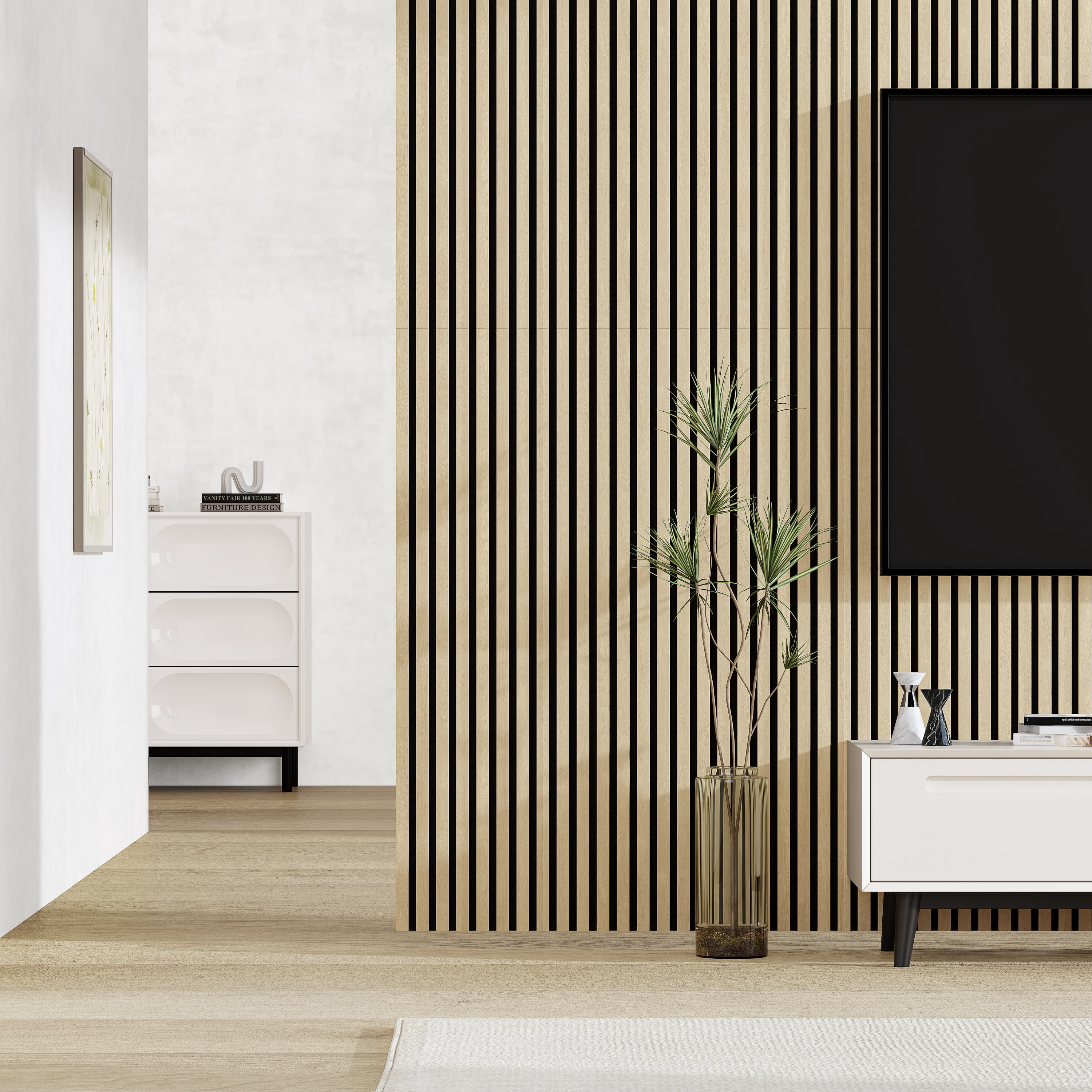 47"x24" Acoustic Slat Wood Wall Panel 3D Slatted Wall Panels 2Pcs,Natural