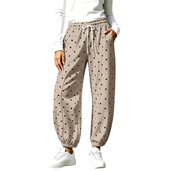 Njagoc3 Womens Polka Dots Harem Pants Baggy Trendy Casual Elastic High Waist Wide Leg Balloon Lounge Pants
