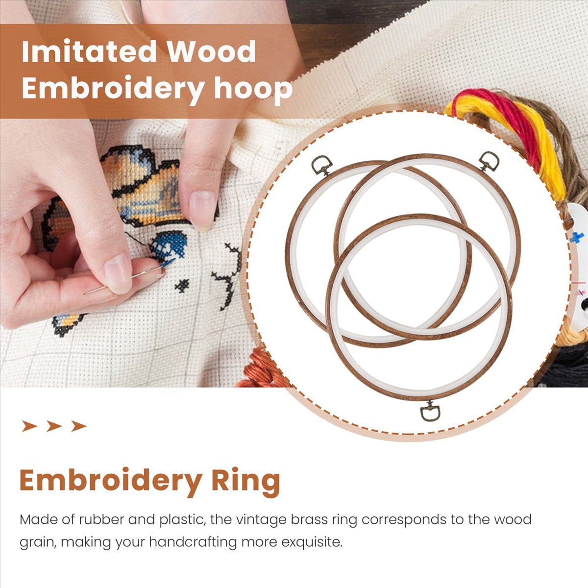 3 Pieces 10 inch 26cm Embroidery Ring No Slip Hoops Set Imitated Wood Display Frame Circle Embroidery Kits
