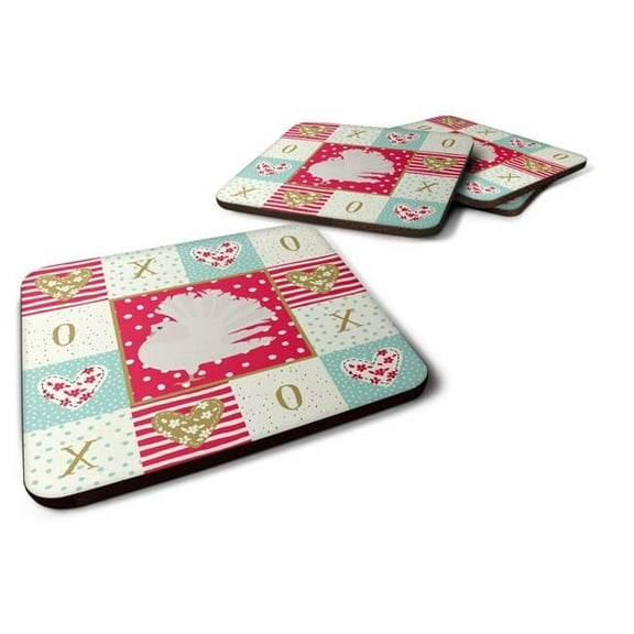 Caroline's Treasures CK5377FC Silver Fantail Pigeon Love Foam Coaster Set of 4, Red, 3 1/2 x 3 1/2, multicolor