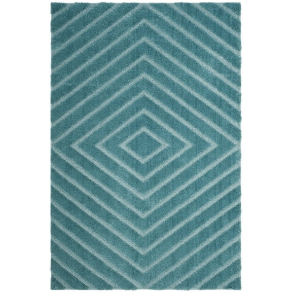 SAFAVIEH Olympia Isaiah Geometric Polyester Shag Area Rug, Blue, 4' x 6'