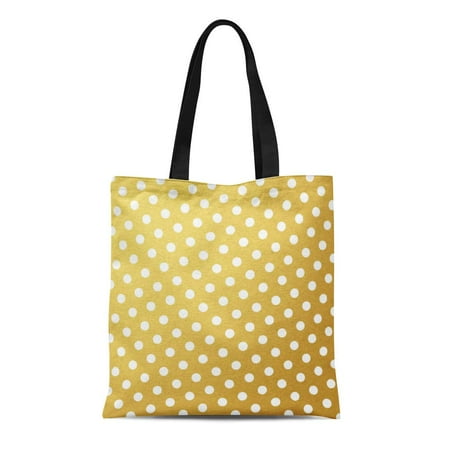 Polka Dot Purse Handbag (ASHLEIGH Canvas Tote Bag Circles Gold Polka Dot Pattern Dotted Monogram Reusable Handbag Shoulder Grocery Shopping)