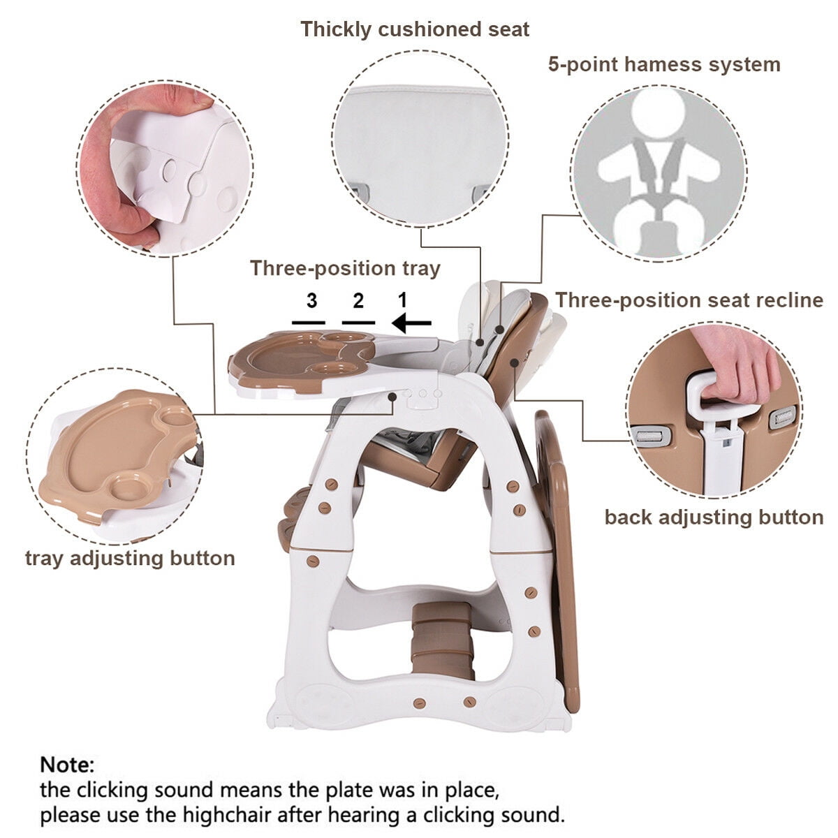 Costway 3 in 1 Baby High Chair Convertible Play Table Seat Booster Toddler Feeding Tray Coffee