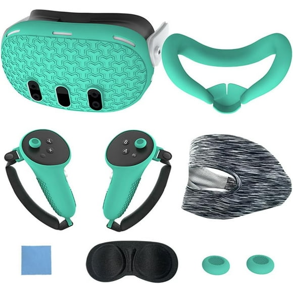 HAHDAXIA Protective Cover Case Set for Meta Quest 3, 7 in 1 Silicone VR Headset Face & Lens Cover, Eyes Cover Controller Grips Skin Shell Protector, Anti-Leakage Nose Pad VR Game Accessories